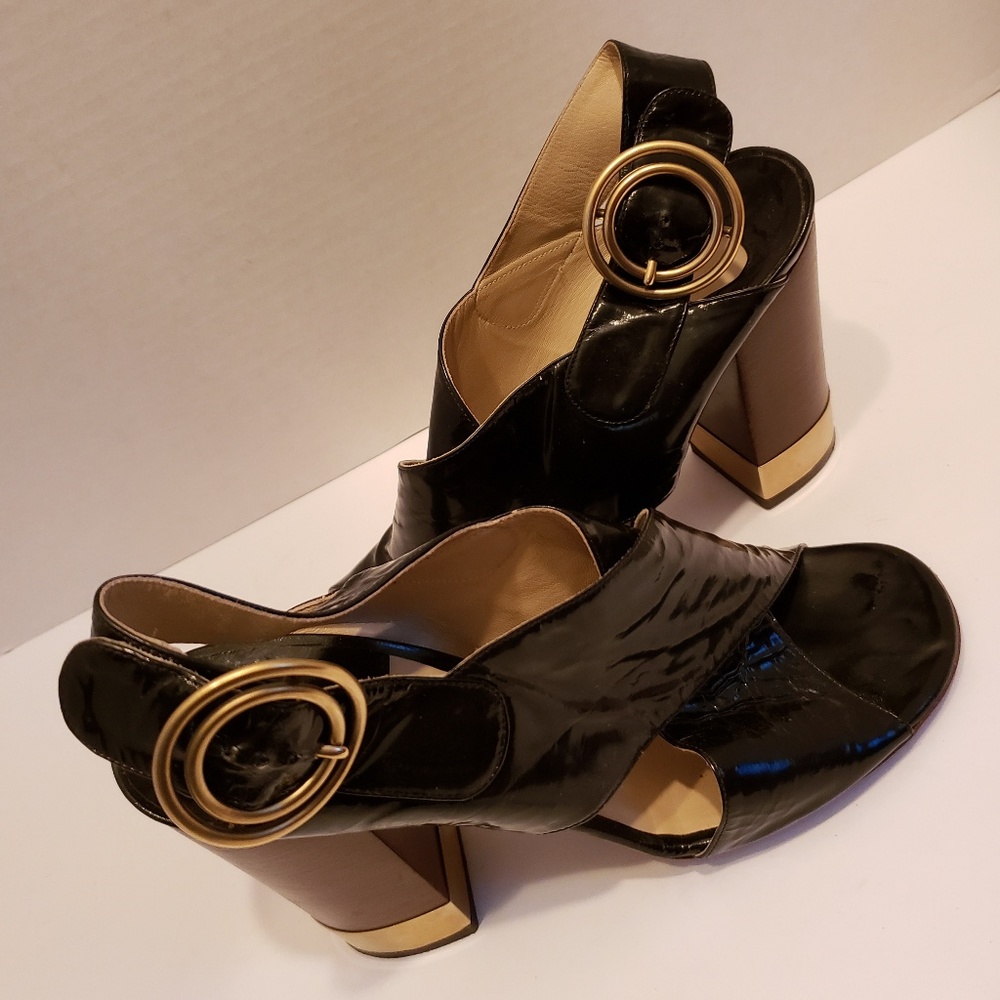 Chloe black patent leather saddles sz 38 1/2